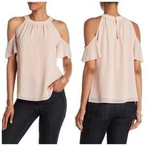 ✨NWT✨ MARCHESA ROSE Clip Dot Cold Shoulder Blouse in Rose Dot Pink Sz XS